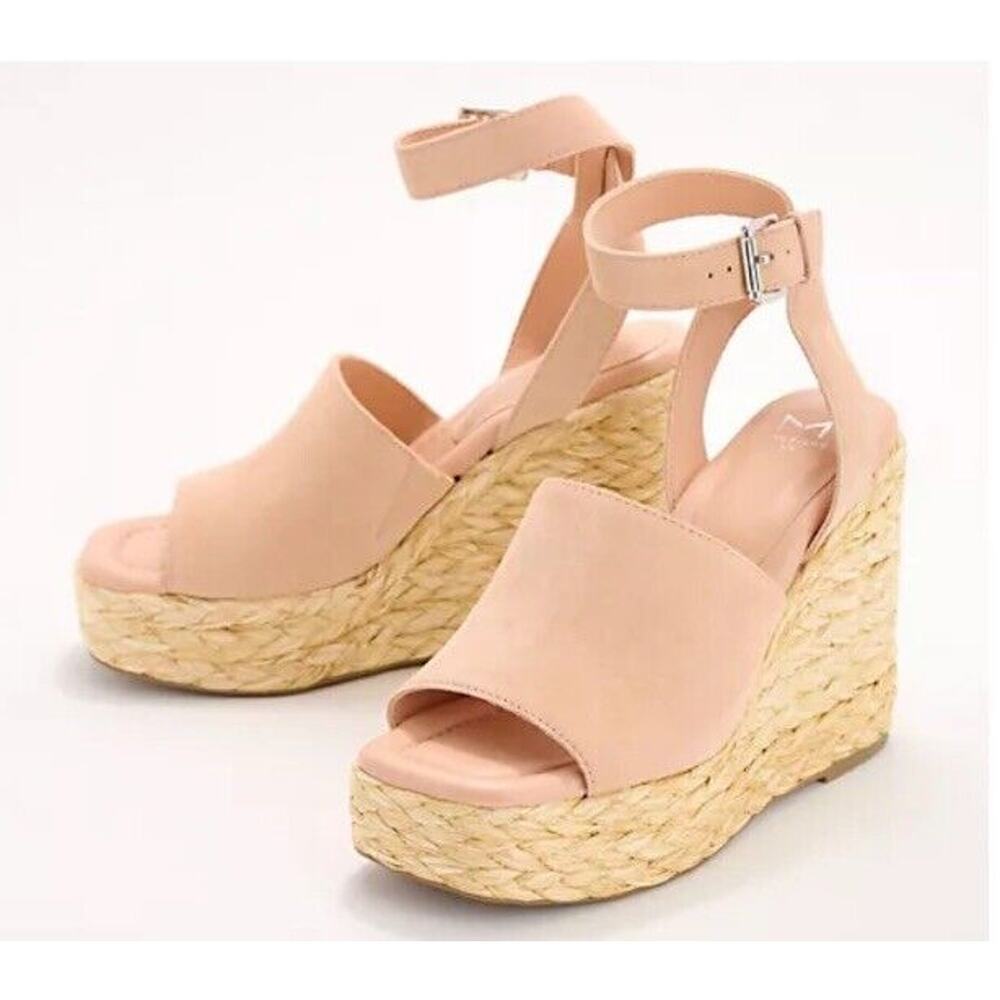 New Marc Fisher LTD‎ Nelly Suede Espadrille Wedge Sandals Ankle Strap Blush 10M